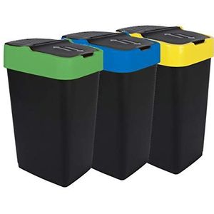 Spetebo Afvalemmer met kanteldeksel - set van 3 - 18 l - kunststof - zwart - vuilnisemmer afvalemmer afvalcontainer