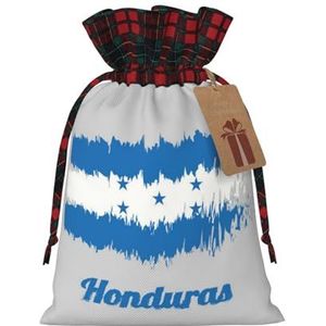 Blauwe Honduras Vlag Gedrukt Herbruikbare Kerst Trekkoord Gift Bag Voor Cadeaus, Xmas Party, Vakantie Decoraties (S/M)