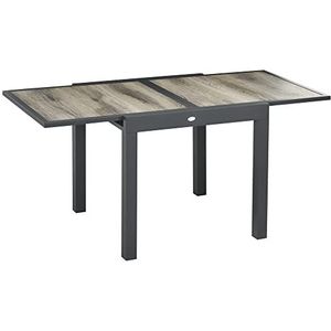 Outsunny tuintafel, eettafel voor de tuin met uitschuifbaar tafelblad, terrastafel met houtlook, balkontafel van aluminium, beige + grijs, 160 x 80 x 75 cm