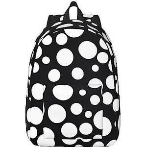 Zwart-wit polka dot canvas plunjezak met grote capaciteit en verstelbare schouderbanden voor school buitensporten, Zwart, S