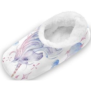 KAAVIYO Wolk Eenhoorn Witte Outdoor Slippers Katoen Huisschoenen Gesloten Rug Winter Antislip Fuzzy Voeten Slippers voor Indoor Jongens Vrouwen, Patroon, XX-Large