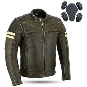 Bikers Gear Leren motorjas - Cafe Racer Motorjas voor Heren met Echt Biker CE Armour Echt Lederen Jas voor Weerbestendig, Bruin, L