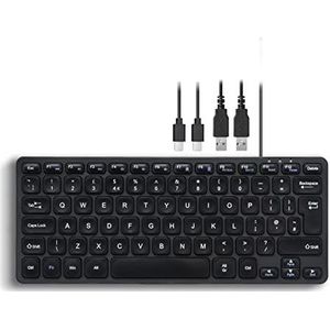 perixx PERIBOARD-416 Bedraad Mini USB Toetsenbord met 4 Hubs - X Type Schaarsleutels - Grote Afdruktoetsen - Afneembare USB-C/A-kabel - UK English