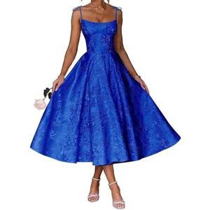 AHERKLL Spaghetti Bandjes Bruidsmeisjes Jurken Bloemen Satijn Jacquard Formele Avond Feest Maxi Jurk Thee Lengte HAH048, koningsblauw, 44