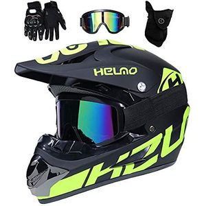 Jeugd Kind Motorcross Helm, Uniseks Volledige Gezicht MTB Van de weg af Motorhelm ATV Scooter Botsing Helm, BMX Bergafwaarts Enduro-races Vierling Crossmotor Helm, met Bril Handschoenen Masker (Color