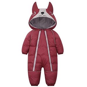 Baby sneeuwpak overall winter met capuchon rompers jongens meisjes zuigeling sneeuw dragen dikke jumpsuit wijnrood 9-12 maanden