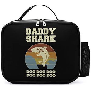 Daddy Shark Vintage draagbare geïsoleerde lunchtassen doos draagtas volwassenen koeltas voor mannen en vrouwen werk picknick