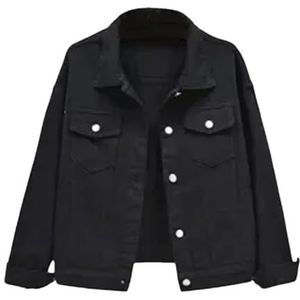 Pegsmio Denim jas dames lente herfst losse top basic jeans jassen losse bovenkleding, Zwart, 3XL