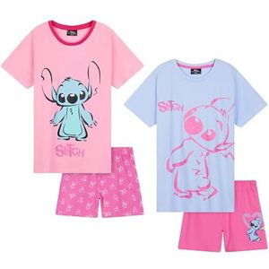 Disney Stitch korte pyjamasets voor meisjes, gezellige ademende loungewear - Stitch Gifts (Blauw/Roze - 2 stuks, 6-7 Jaar)