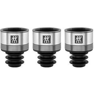 ZWILLING Fresh & Save Vacuüm Flessensealer, 3-delige set, wijnfles sealer, olie- en specerijensealer, eenheidsmaat, zilver