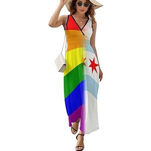 LGBT Pride Chicago vlag dames lange jurk mouwloze maxi-jurk zonnejurk strand feestjurken avondjurken L