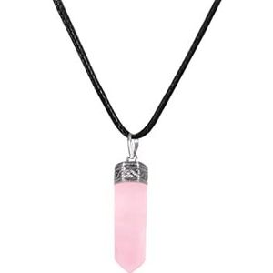 Aashita Creations Rose Quartz Healing Crystal Pendant, Unisex Pendant, Crystal Chain Necklace, Crystal Locket (Pencil Shape)