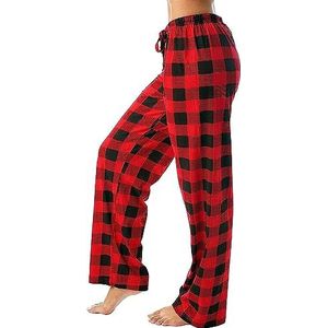 Vrijetijdsbroek voor dames, lange pyjamabroek met zakken en trekkoord, fitness, trekkoord, geruit, slaapbroek, zachte pyjamabroek, wijde pijpen, broek, lange rechte broek, huisbroek