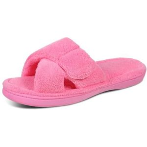 IAEXUOQC Home Slippers voor vrouwen Vrouwen Harige Slippers Zachte Open Teen Memory Foam Antislip Huis Pluche Slippers Verstelbare Badstof Indoor Sandalen, roze, 40-41(9.6-9.8 inch)