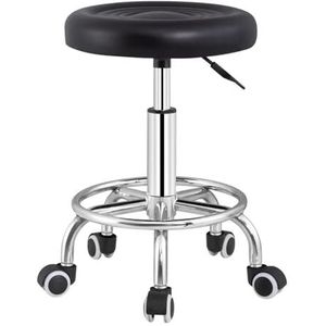 FXLUHAY Heavy Duty rolkrukken met wielen verstelbare kruk met PU lederen gewatteerde salon kantoor winkel kale spa tatoeage massage medische draaibare ontwerpen (zwart)