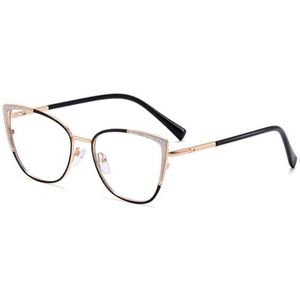 moomoobird Anti Blue Light Bril Vrouwen Mode Bril Cat Eye Bril Frame Metalen Montuur Bril, Zwart Goud Frame, Large