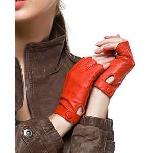 Nappaglo Leren dameshandschoenen van nappaleer, halfvingerloze vingerloze handschoenen voor fitness, gevoerde handschoenen voor autorijden, fietsen, motorrijden, Rood, S (17/18 cm)