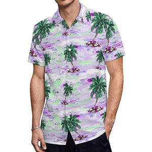 Mooie palmbomen heren shirts met korte mouwen casual button-down tops T-shirts Hawaiiaanse strand T-shirts 2XS