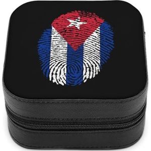 Cuba Vlag Vingerafdruk Leuke Sieraden Organizer Doos Voor Oorbellen Ketting Ringen Opslag Display Case Reizen Houder Grappige Gift Kleine