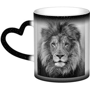XDVPALNE Zwart-witte leeuw, keramische mok warmtegevoelige kleur veranderende mok in de lucht koffiemokken keramische beker 330 ml