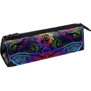 VAPOKF Indiase Mandala's Paisley Libelle Zon Patroon Pen Tas Briefpapier Pouch Potlood Tas Cosmetische Pouch Tas Compact Rits Tas, Meerkleurig, 5.5 ×6 ×20CM/2.2x2.4x7.9 in, Tas Organizer