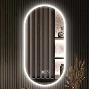 Ovale LED-Spiegel, Anti-Condens 3 Kleuren Licht Dimbaar Wandmontage Verlichte Badkamerspiegel Slimme Make-Upspiegel met Aanraakschakelaar (Size : 50 * 90cm)