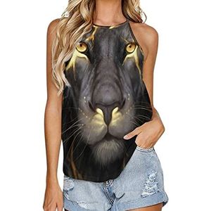 Golden Cool Lion King Paninting Tanktop voor dames, zomer, mouwloze T-shirts, halter, casual vest, blouse, print, T-shirt, 5XL