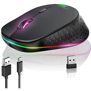 Ergonomische draadloze muis, oplaadbare muis, RGB gamingmuis, RGB Marquee Mouse (zwart)