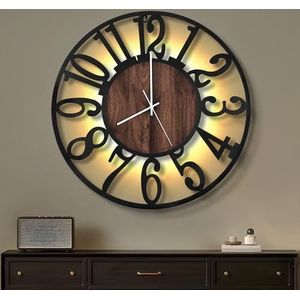 30 cm houten wandklok/keukenklok in landelijke stijl stilte niet