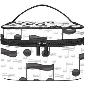 Vogel vlinder en bloem make-up tas voor vrouwen meisjes cosmetische tassen met handvat reizen make-up organizer tas, Zwart en wit notitiepatroon, 8.9x5.9x5.4 Inches, Make-up zakje