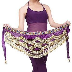 Buikdans Heup Sjaal, Dansriem Wikkelkostuumriem Rok Sjaal Dans Heupriem Glanzende riem Buikdans Heupsjaal(Purple)