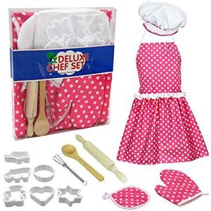 Meisjes spelen koksset, 13 stks/set Speel kooksets om te bakken, Speel keukenaccessoires met schort, koksmuts, handschoen, eierklopper, koekjesvormpjes voor peuters rollenspel Botiniv