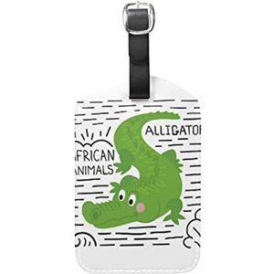 Afrikaanse Dier Alligator Cartoon Bagagelabel met adresplaatje, grappig leer, bagagelabel ID-label met naambordje voor reiskoffer (3 stuks), Patroon., Medium