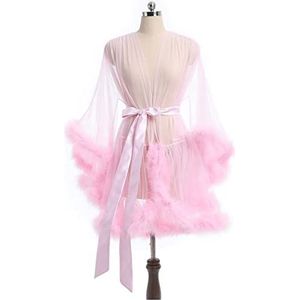 BYIYGSL Dames badjas perspectief pure korte mantel, sexy pluizige badjas for moederschap fotoshoot, bruids lingerie badjas bruiloft sjaal babydouche (Color : Roze, Grootte : S)