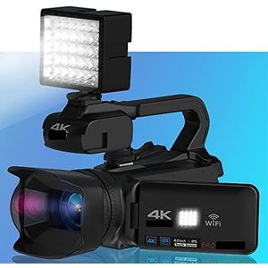 Videocamera Vlogcamera Recorder 64MP Video Camera Full 4K 60FPS Camcorder for Live Streaming Webcam 18X Autofocus Vlog Recorder 4"" Scherm draaien(64G SD Card,With Fill Light)