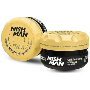 NISHMAN Hair Styling Pomade Wax W11 – Sun Sense 100g – Flexibele, Gematigde Hold en Middelmatige tot Hoge Glans – Perfect voor Stevige Styling, Verzorging en Langdurige Look