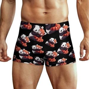 Kawaii Panda Knuffelende Rode Panda Boxershorts voor heren, hoge tailleband, zacht ondergoed, stretch Trunks Panty