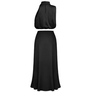Dames 2-delige Outfits Sexy Mouwloze Top met Nephals en Casual Avondjurk met Lange Rok(Color:Black,Size:M)