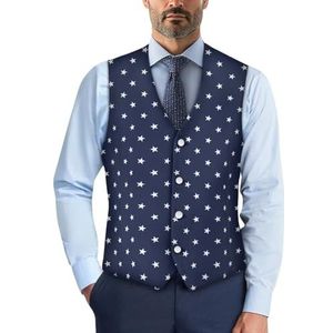 Wismoutput Heren V-hals pak vesten zachte slim fit button down jurk stijlvol blazer vest met riem aan de achterkant, Print sterren, S