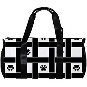 Ronde Gym Sport Duffel Bag met Afneembare Schouderband Tartan Plaid Hond Poot Voetafdruk Training Handtas Nachttas voor Vrouwen en Mannen, Meerkleurig, 45x23x23cm/17.7x9x9in