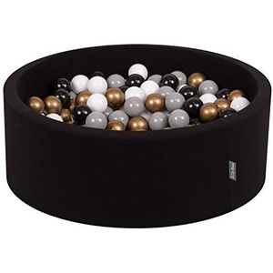 KiddyMoon Schuim Ballenbak Voor Kinderen Met Ballen Ø 7 Cm Gemaakt In EU, Zwart:Wit-Grijs-Zwart-Goud,90X30cm/200 Ballen