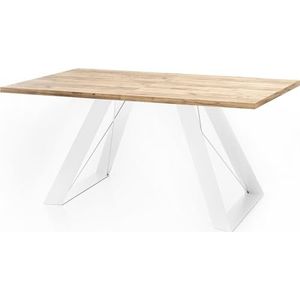 WFL GROUP Eettafel Colter wit in moderne stijl, rechthoekige tafel, uittrekbaar van 160 cm tot 260 cm, gepoedercoate witte metalen poten, 160 x 90 cm (eiken craft, 160 x 90 cm)