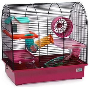 Decorwelt Hamsterstokken, roze, buitenmaten, 49 x 32,5 x 48,5 cm, knaagkooi, hamster, plastic kleine dieren, kooi met accessoires