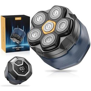 Kibiy elektrisch elektrisch scheerapparaat voor heren, met 6 magnetische scheerkoppen, IPX7 waterdicht, kopscheerapparaat voor kaalheid met led-display, type C opladen