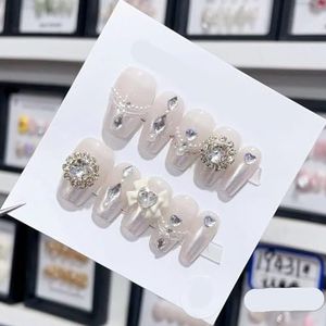 Verwijderbare en draagbare nail art Franse amandel Ombre handgemaakte pers op nagels Lange acryl valse nageltips InNail (Color : 29139, Size : L)