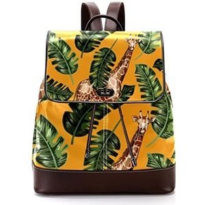 Gepersonaliseerde casual dagrugzak tas voor tiener tropische planten giraffe patroon gele schooltassen boekentassen, Meerkleurig, 27x12.3x32cm, Rugzak Rugzakken