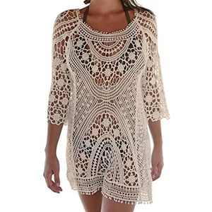 Kalttoy Vrouwen Bikini Badpak Cover Up Holle Gehaakte Bloemen Kant Backless Strandjurk