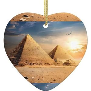 Egyptische Piramide In Woestijn Keramische Hart Hanger Met Gat En Gouden Touw Voor Kerst Nieuwjaar Home Opknoping Decoratie