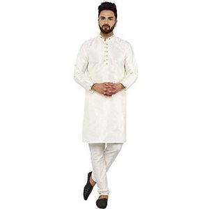 SKAVIJ Heren Indiase Kleding Kurta Pyjama 2 Delige Tuniek Lange Overhemd