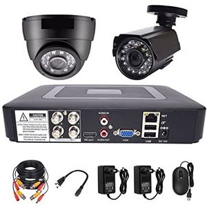 Beveiligingscamerasysteem 4CH DVR CCTV Video Surveillance Set AHD Analoge Camera Kit 2 Stuks Dome Bullet Infrarood 1080P 2MP 6in1 DVR Beveiligingscamera Systeem met hoge resolutie (Size : None, Colo